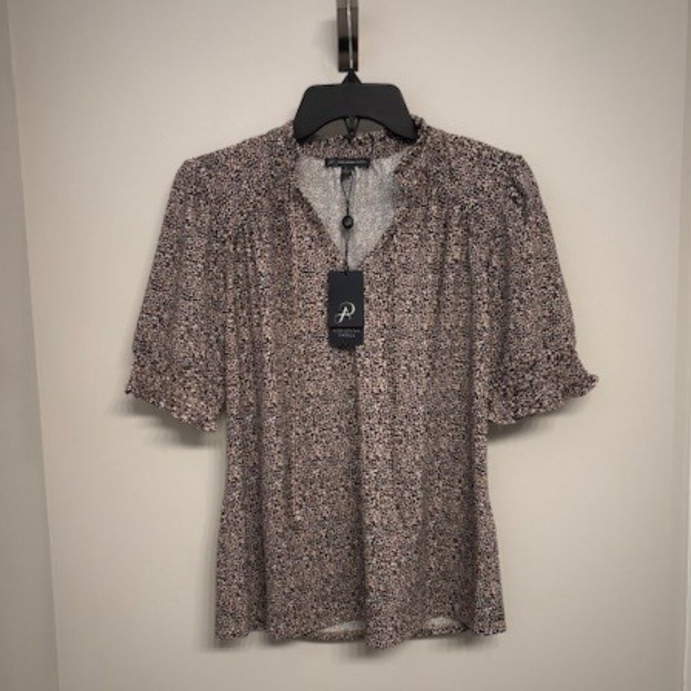 Adrianna Papell Printed Knit Ruffle Tie Neck Small